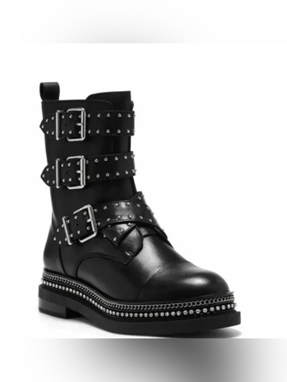 Vince‎ Camuto Bobette 3-Strap Black Leather Combat Boots Sz 7.5